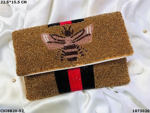 Bolso de Mano Tipo Clutch de Lona con Bordado de Mariposa, Diseño Bohemio, Cuentas, Cierre Magnético, Forma de Sobre, Forro de Algodón para Mujer - Product Image 4