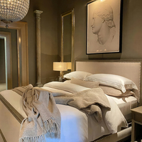 Lit en tissu MAISON, pliable, taille King Queen, style français, cadre en bois de chêne massif sculpté à la main, mobilier de chambre de luxe RH