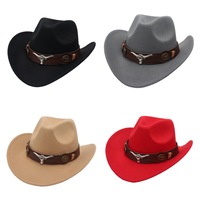 Chapeau de cowboy western personnalisé à large bord en feutre avec boucle tête de taureau pour hommes et femmes, idéal pour fêtes, festivals et activités en extérieur