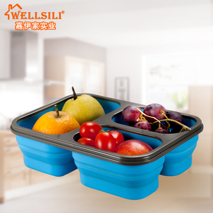 Fiambrera de silicona plegable ecológica, contenedor de alimentos sin BPA, 3 compartimentos, bento con horquilla, gran oferta de fábrica - Product Image 3