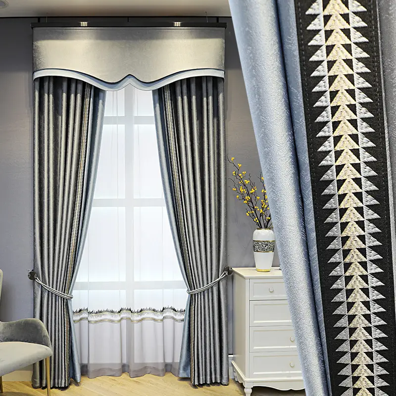 European Light luxury modern kitchen bedroom minimalist blackout solid color gray blue rideau salon curtains for doors
