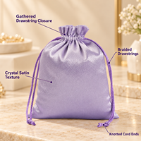 Sacs à cordon en satin cristal avec logo imprimé personnalisé, vente en gros, emballages pour bijoux, pochettes de rangement pour cosmétiques, sacs cadeaux OEM ODM