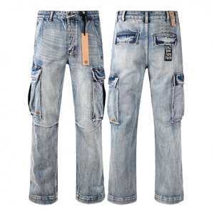 Jeans de Diseñador para Hombre, Marca Original, Tejidos Elásticos, Color <span class=keywords><strong>Oscuro</strong></span> Desgastado, Denim Desgarrado, Lavado a la <span class=keywords><strong>Piedra</strong></span>, Estilo Urbano de Verano - Product Image 4