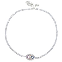 NOUVEAU Collier œil porte-bonheur plaqué or de luxe avec chaîne tennis en zircon 3 mm, style bohème turc pour femme