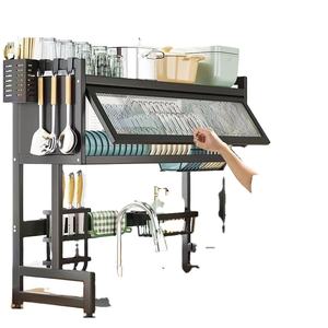 Large Metal Double Modern Multifunction <b>Kitchen</b> <b>Storage</b> Rack Carbon Steel Sink Draining for Cover Countertop Dish Bowl <b>Storage</b> - Product Image 1