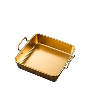Stainless Steel Square <b>Snack</b> <b>Tray</b> Gold Color Double Ear Food Serving Plate For Barbecue Hot Pot - Product Image 5