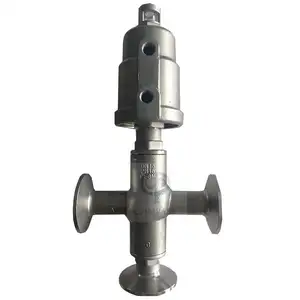 Aço inoxidável SS304 controle válvula sanitária pneumática 3 maneira ângulo assento válvula