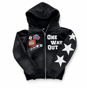 Felpa con Cappuccio da Uomo con Stampa 3D, Streetwear, One Way Out, Asciugatura Rapida, Poliestere, Zip Intera, Effetto Vissuto, Casual - Product Image 1