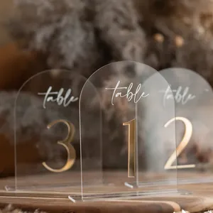 Porte-panneau de table en plexiglas, support de luxe acrylique arc miroir centres de Table de mariage cartes de Place numéros de table