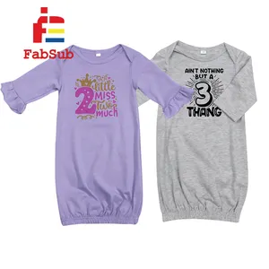 Vestido infantil personalizado sublimación poliéster algodón sensación color pastel sublimación bebé en blanco manga larga vestido con volantes