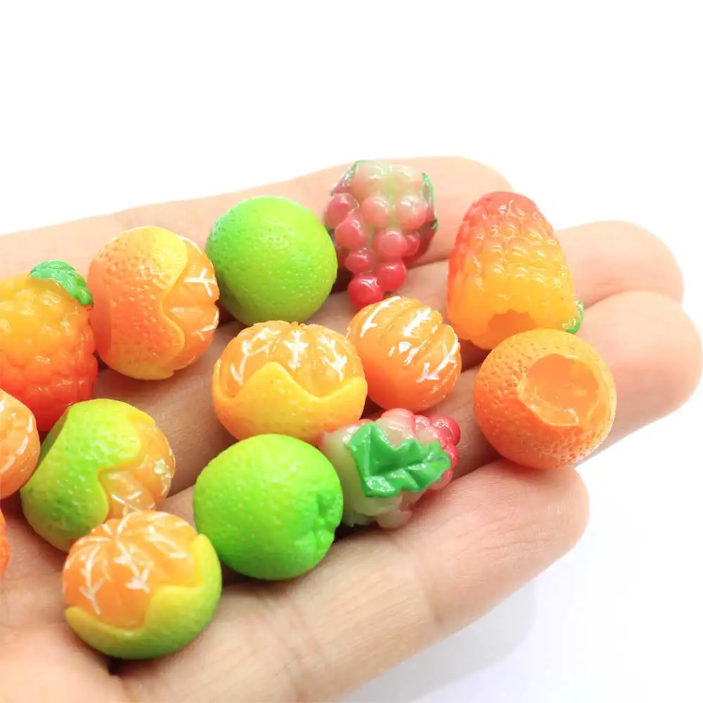 Assez Mignon 100 Pièces 3D Artificiel Fruits En Vrac Perles De Résine Orange Raisin Fraise Style Kawaii Chunky Cabochon Equipements de La Maison