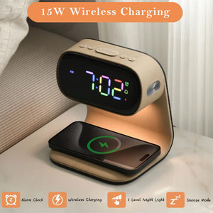 USB Bảng Bàn LED Đồng Hồ Kỹ Thuật Số Nhiệt Kế Cảm Biến Nhiệt Độ Lịch Ánh Sáng Đèn Đồng Hồ Báo Thức Với 15W Điện Thoại Không Dây Sạc - Product Image 2