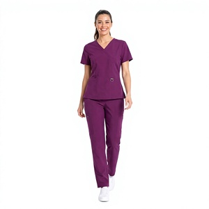 Combinaison de travail unie pour femme, décontractée, à manches courtes, uniforme médical - Product Image 1