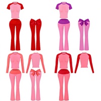 Ensemble 2 pièces décontracté Y2K vintage pour femme, haut à manches longues et pantalon de yoga évasé, avec détail nœud, idéal pour les grandes tailles - Collection Saint-Valentin 2026