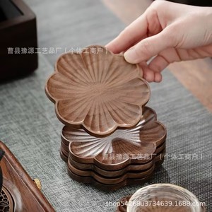 Support à tasses en bois de noyer noir Yuyuan, style chinois moderne, avec coussin isolant thermique pour la dégustation du thé - Product Image 5