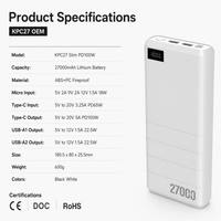 Batterie externe pour ordinateur portable Ukalun Slim 27000mAh PD100W OEM ODM avec logo personnalisé, Type-C 100W 2x USB-A 22.5W 65W Entrée Chargeur portable