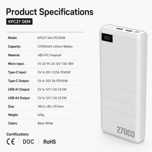 ยูคาลัน สลิม 27000mAh PD100W พาวเวอร์<span class=keywords><strong>แบ</strong></span>งค์สำหรับแล็ปท็อป OEM ODM รับทำโลโก้, ช่องเสียบ Type-C 100W ช่องเสียบ USB-A 2 ช่อง 22.5W 65W อินพุต ที่ชาร์จ<span class=keywords><strong>แบ</strong></span>บพกพา - Product Image 4