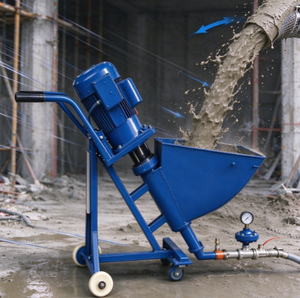 Pompe à mortier portable bleue avec moteur et trémie pour machine à projeter le mortier - Product Image 1