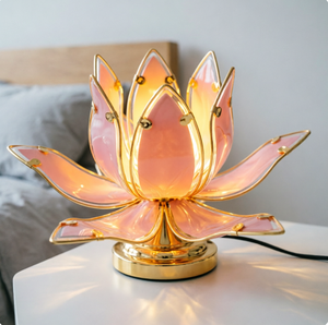 Lámpara de Mesa Moderna, Simple y Flexible, con Flor de Loto de Cristal Rosa, Base de Metal Dorado, Lámpara Decorativa de Noche para el Hogar, Dormitorio u Hotel - Product Image 3