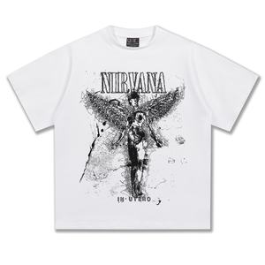 Collection printemps é<span class=keywords><strong>t</strong></span>é pour <span class=keywords><strong>Nirvana</strong></span> Broken Angel <span class=keywords><strong>Vintage</strong></span> <span class=keywords><strong>T</strong></span>-<span class=keywords><strong>Shirt</strong></span> lavé vieux imprimé à manches courtes coupe ample décontracté tendance lourde - Product Image 5