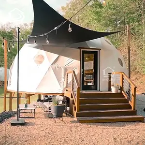 Desain baru geo bulatan pc glamping geodesic dome hotel tenda rumah dengan toilet untuk resorts