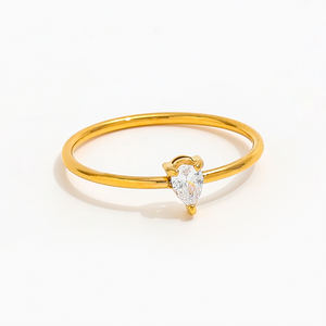 Haut de gamme 18K plaine or goutte d'eau zircone lignes fines anneau en acier inoxydable à la mode Simple plaqué or bijoux de mode - Product Image 2