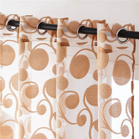 Rideaux Transparents Imprimés en Faux Lin Marron Style Européen d'Origine pour la Décoration de Salon