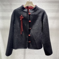 Blazer court d'hiver en laine à simple boutonnage de style chinois avec doublure en polaire