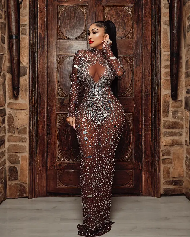 NOVANCE Y1995 High collar long sleeve Rhinestone lens evening luxury dress elegant long party dress diamond sequin body dress