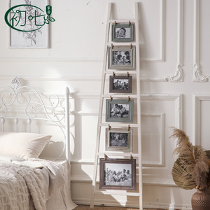Vintage Wood Ladder Photo <b>Frame</b> Rectangular <b>Wall</b> Mount Decor For Living Room Bedroom Gallery Display - Product Image 2