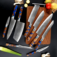 7 inch Damascus staal keukenmes voor groenten en vlees, Nakiri mes met hars en stabiel houten handvat