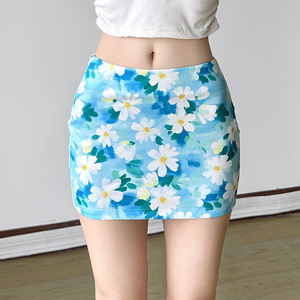 Jupe Courte Décontractée Sexy Moulante Taille Naturelle Imprimée Bleu Menthe Coupe Trapèze Ajustée pour Femme – Idéale Vacances d'Été à la Plage - Product Image 3