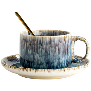 Ensemble de tasses et soucoupes à café en céramique en gros, de haute qualité esthétique, avec effet de transformation de glaçure de four, pour couples - Product Image 4
