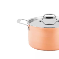 Olla para Sopa de Cobre Triple de Alta Calidad para Cocinas de Inducción y Gas, Capacidad de 4-5L, Olla para Sopa de Cobre con Tapa de Acero Inoxidable