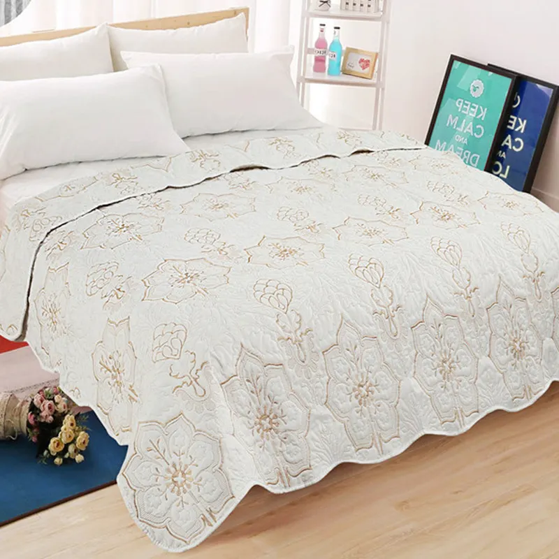 White Bedspreads China Coverlet Embroidery Quilts Microfiber Comforter Sets 3pcs Quilt Colcha Coverlets Bedding