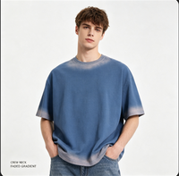 T-shirt vintage délavé à dégradé respirant pour homme, coupe ample à épaules tombantes, manches courtes, col rond, style streetwear