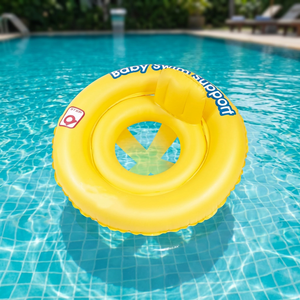 Bouée gonflable jaune en PVC pour bébé, 62*62*21 CM, avec appui-tête pour la baignade amusante des bébés - Product Image 3