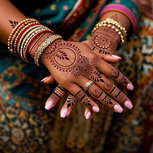 توصيل سريع ملصقات وشم حناء مؤقت لكامل اليد والأصابع، مقاومة للماء، ورق أبيض ووردي وبني وعنابي وأحمر للبنات والنساء - Product Image 2