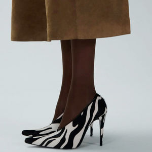 Zapatos de Tacón Alto con Punta en Pico para Mujer, Talla Grande 45, Sandalias con Corte, Zapatos de Vestir con Plataforma de Cebra, Ajuste <span class=keywords><strong>Ancho</strong></span> - Product Image 3