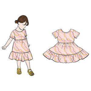 Vestido Ecológico de Bambú/Algodón para Niñas, Estilo Línea A, Hasta la Rodilla, con Volantes y Mangas Cortas, para Bebés y Niñas Pequeñas, Venta al Por Mayor, Modelo Cd-5-4 - Product Image 1