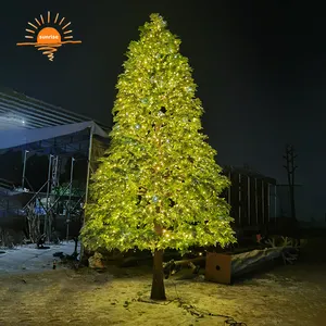 大型户外10英尺20英尺高100% 高人造圣诞树，带雪和发光二极管灯