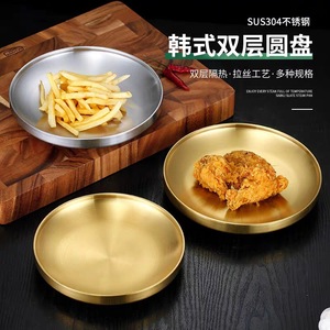304 Stainless Steel Plate Korean Style Gold Round Flat Bottom Plate For BBQ Fruit Grilled Meat Tableware Hotel Food Use - Product Image 4