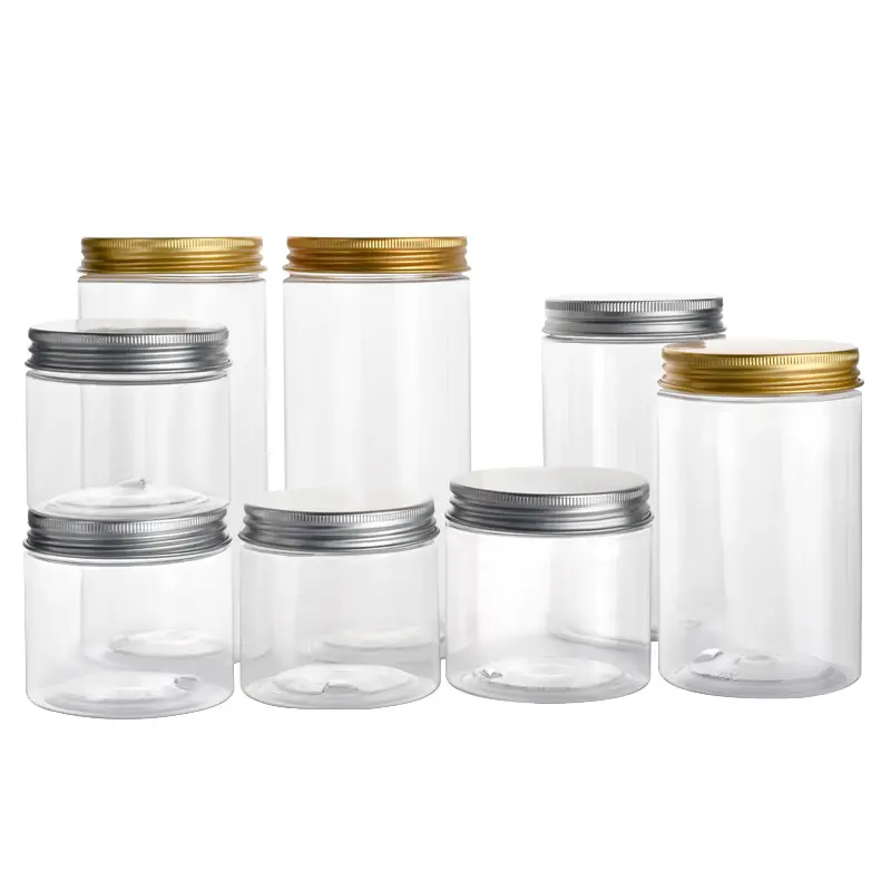 Wholesale empty 30g 40g 50g 60g 80g 100g 120g 150g 200g 250g 500g food container clear PET plastic candy jar