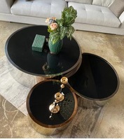 Meilleures ventes : Ensembles de tables basses de salon, trois tables basses rondes de luxe en acier inoxydable argenté ou doré avec miroir