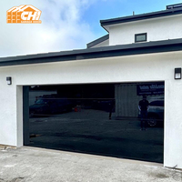 Porte de garage sectionnelle sans cadre à vue complète, aluminium 3,0 mm, verre trempé 5 mm, noir réfléchissant, isolée