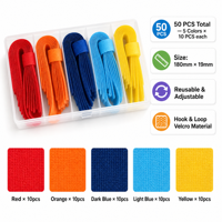 Lot de 50 attaches-câbles Velcro 5 couleurs, réutilisables et ajustables, avec boîte de rangement pour le tri des câbles