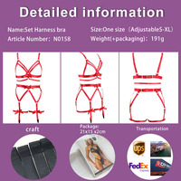 Ensemble de lingerie sexy pour femme, multicolore, avec soutien-gorge cage élastique, bas et harnais, avec nœud, pour la Saint-Valentin, N0159