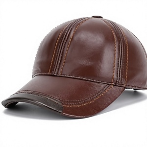 <b>Vintage</b> Brown Leather Baseball <b>Cap</b> Premium Contrast Stitching Leather Dad Hat Custom Retro Golf Sports Leather <b>Cap</b> - Product Image 1