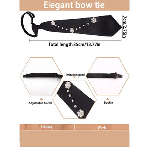 Corbatas negras decoradas con perlas para mujer, estilo preppy con correa ajustable, material de poliéster, diseño moderno - Product Image 3