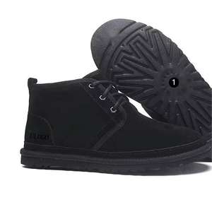 أحذية الثلج الرجالية المبطنة بالفرو بتصميم مخصص بشعار U لعام <span class=keywords><strong>2025</strong></span>، تصميم جديد وعصري لفصل الشتاء مع بطانة دافئة من الجلد الطبيعي وقصة قصيرة برباط - Product Image 2